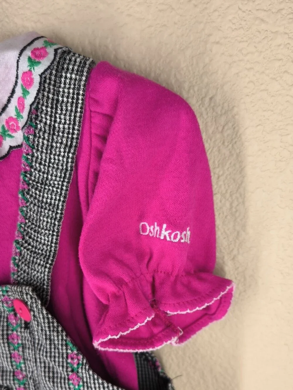 Vintage OshKosh B'gosh Pink Patterned Pinafore Dress And Top Made In USA 24 Mos